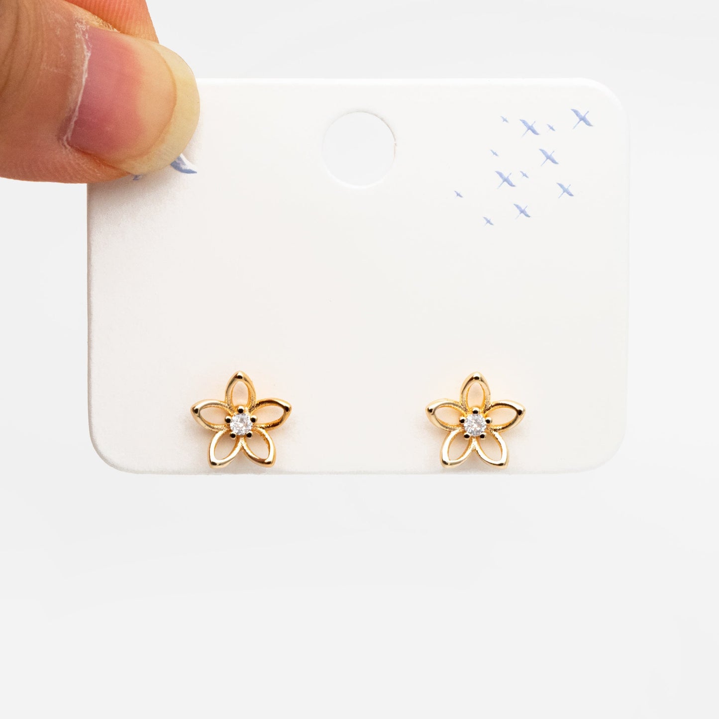 10pcs CZ Pave Gold/ Silver Flower Earrings 10mm, Gold/ Rhodium Plated Brass Stud Earrings, Dainty Flower Earrings (GB-4327)