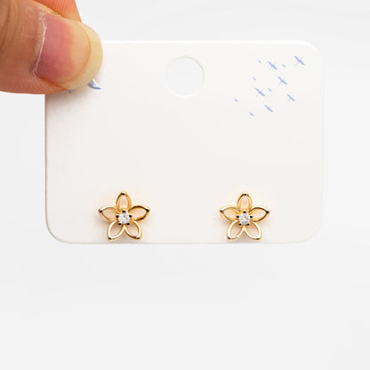 10pcs CZ Pave Gold/ Silver Flower Earrings 10mm, Gold/ Rhodium Plated Brass Stud Earrings, Dainty Flower Earrings (GB-4327)