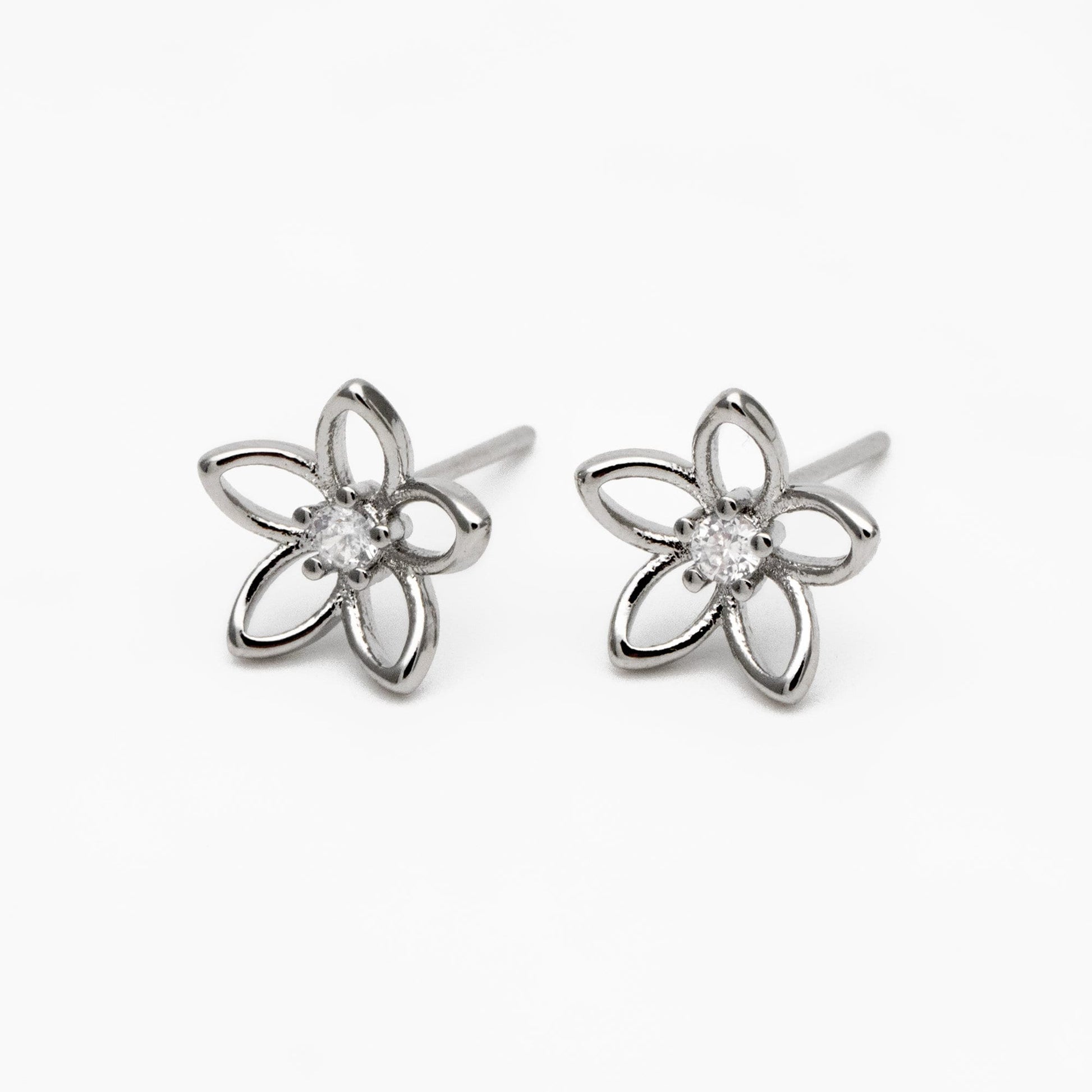 10pcs CZ Pave Gold/ Silver Hollow Flower Earrings 10mm, Gold/ Rhodium Plated Brass Stud Earrings, Dainty Flower Earrings (GB-4323-A)