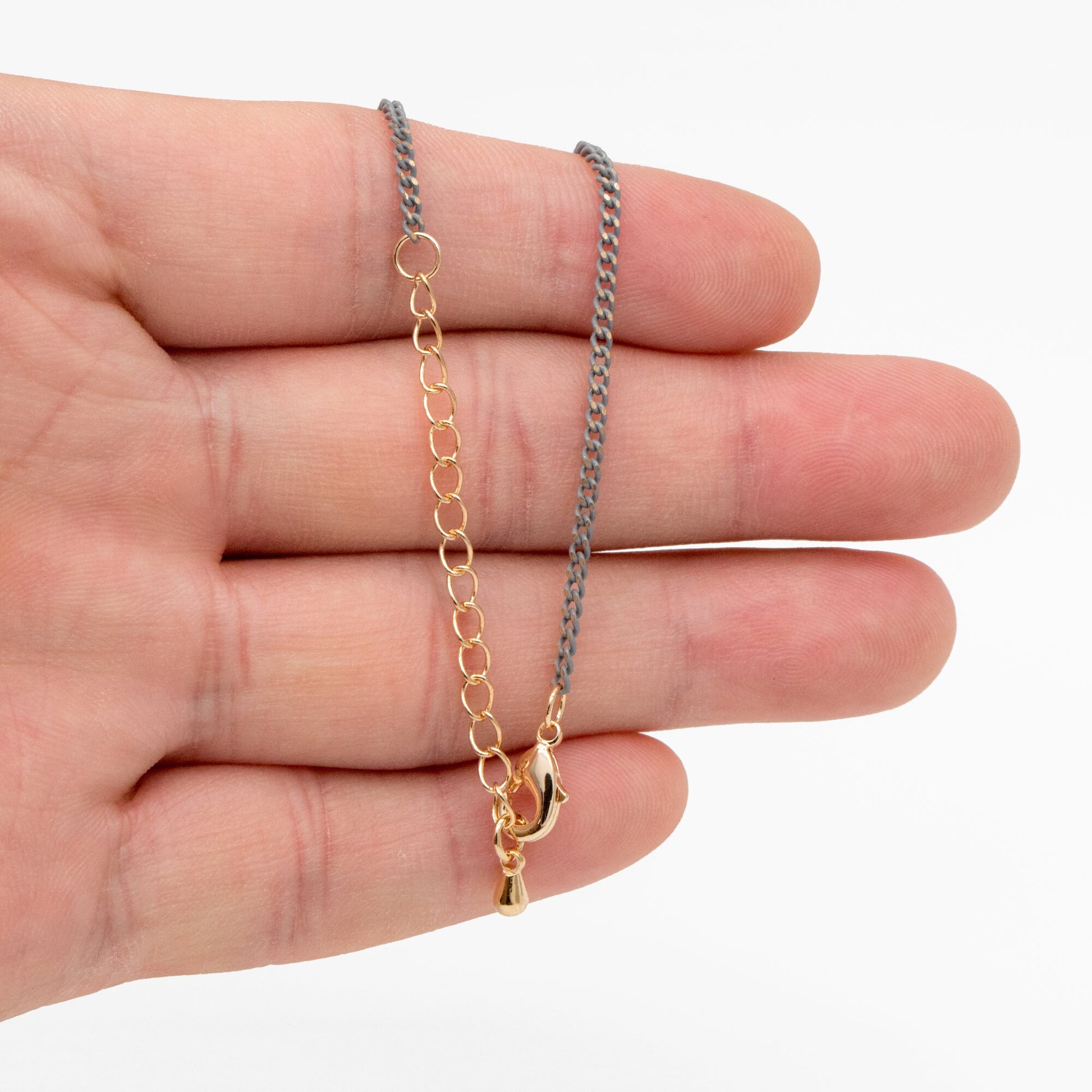 Multi Color Curb Chain: Brass Bracelet, Anklet, Necklace with Extender, Ready to Wear (#LK-258)