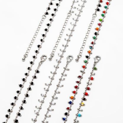 Silver tone Beaded Chains, Finished Bracelet/ Anklet/ Necklace with Extender Chain, Ready to Wear (#LK-271)