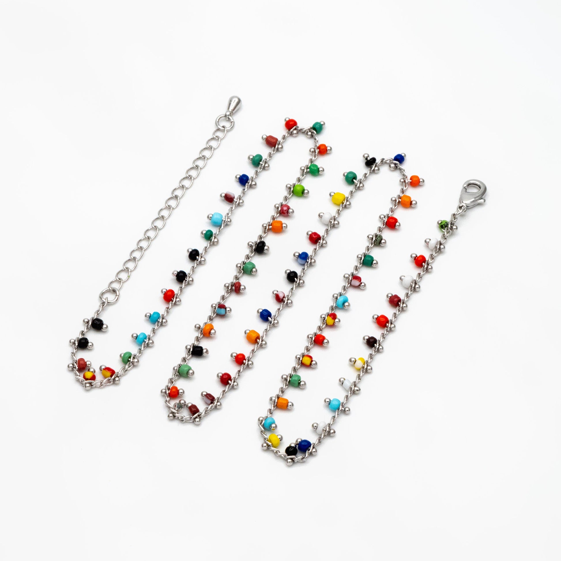 Silver tone Beaded Chains, Finished Bracelet/ Anklet/ Necklace with Extender Chain, Ready to Wear (#LK-271)