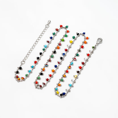 Silver tone Beaded Chains, Finished Bracelet/ Anklet/ Necklace with Extender Chain, Ready to Wear (#LK-271)