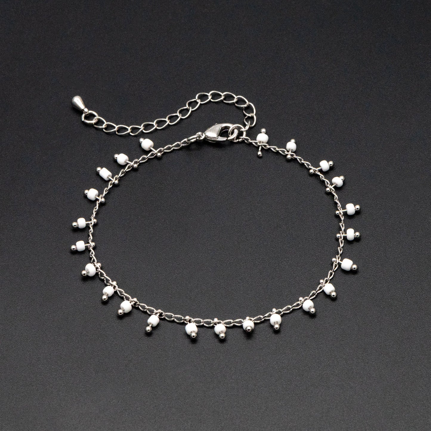 Silver tone Beaded Chains, Finished Bracelet/ Anklet/ Necklace with Extender Chain, Ready to Wear (#LK-271)