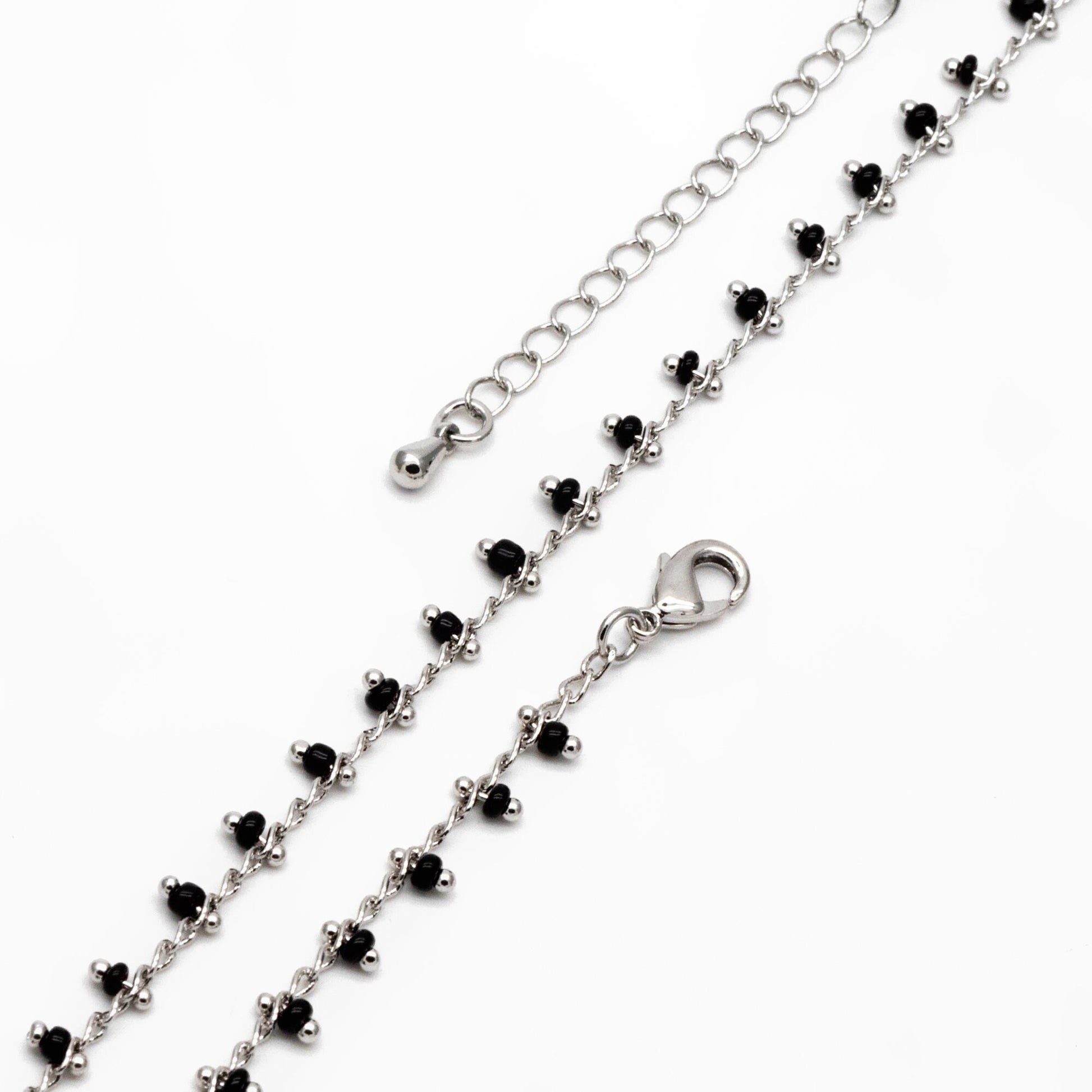 Silver tone Beaded Chains, Finished Bracelet/ Anklet/ Necklace with Extender Chain, Ready to Wear (#LK-271)