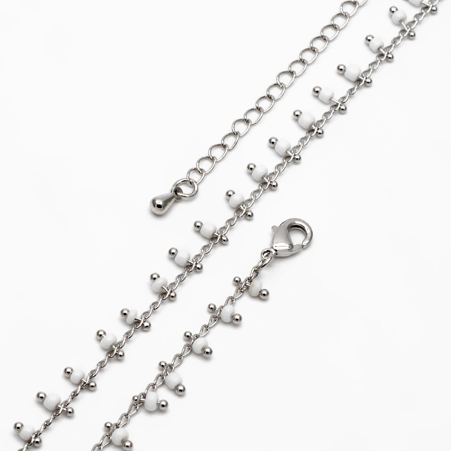 Silver tone Beaded Chains, Finished Bracelet/ Anklet/ Necklace with Extender Chain, Ready to Wear (#LK-271)