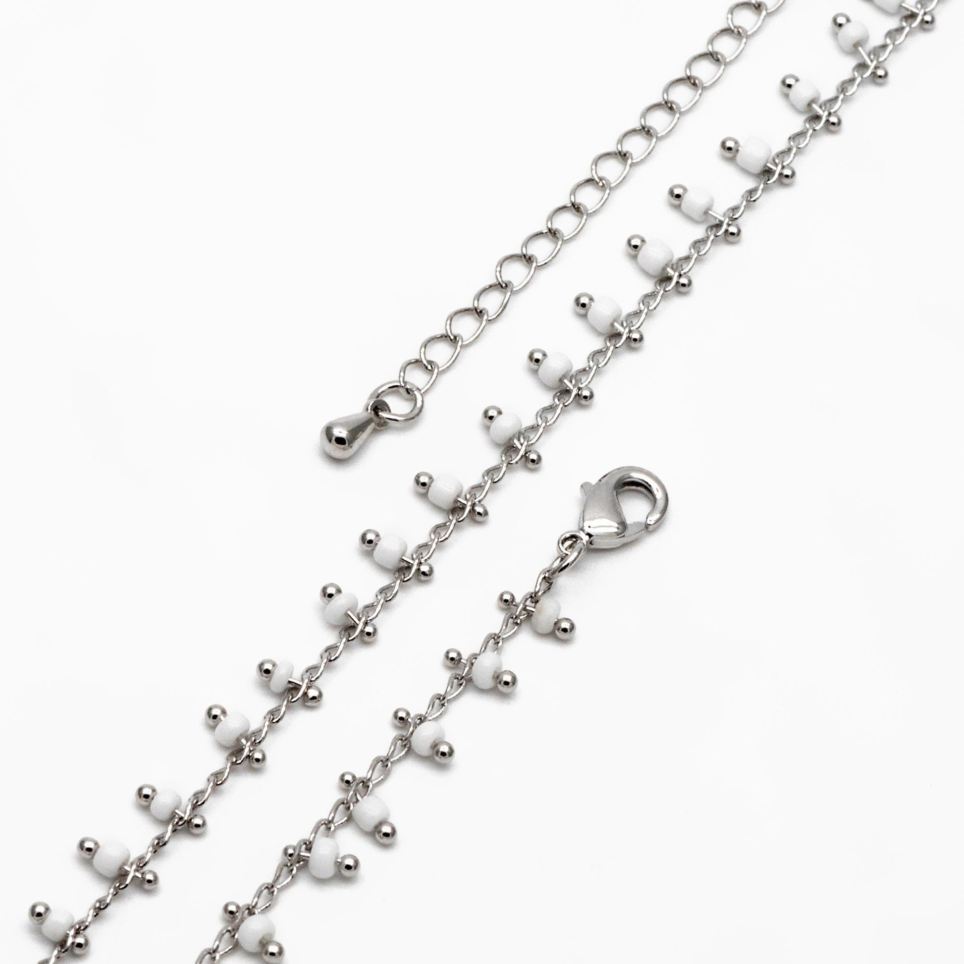 Silver tone Beaded Chains, Finished Bracelet/ Anklet/ Necklace with Extender Chain, Ready to Wear (#LK-271)