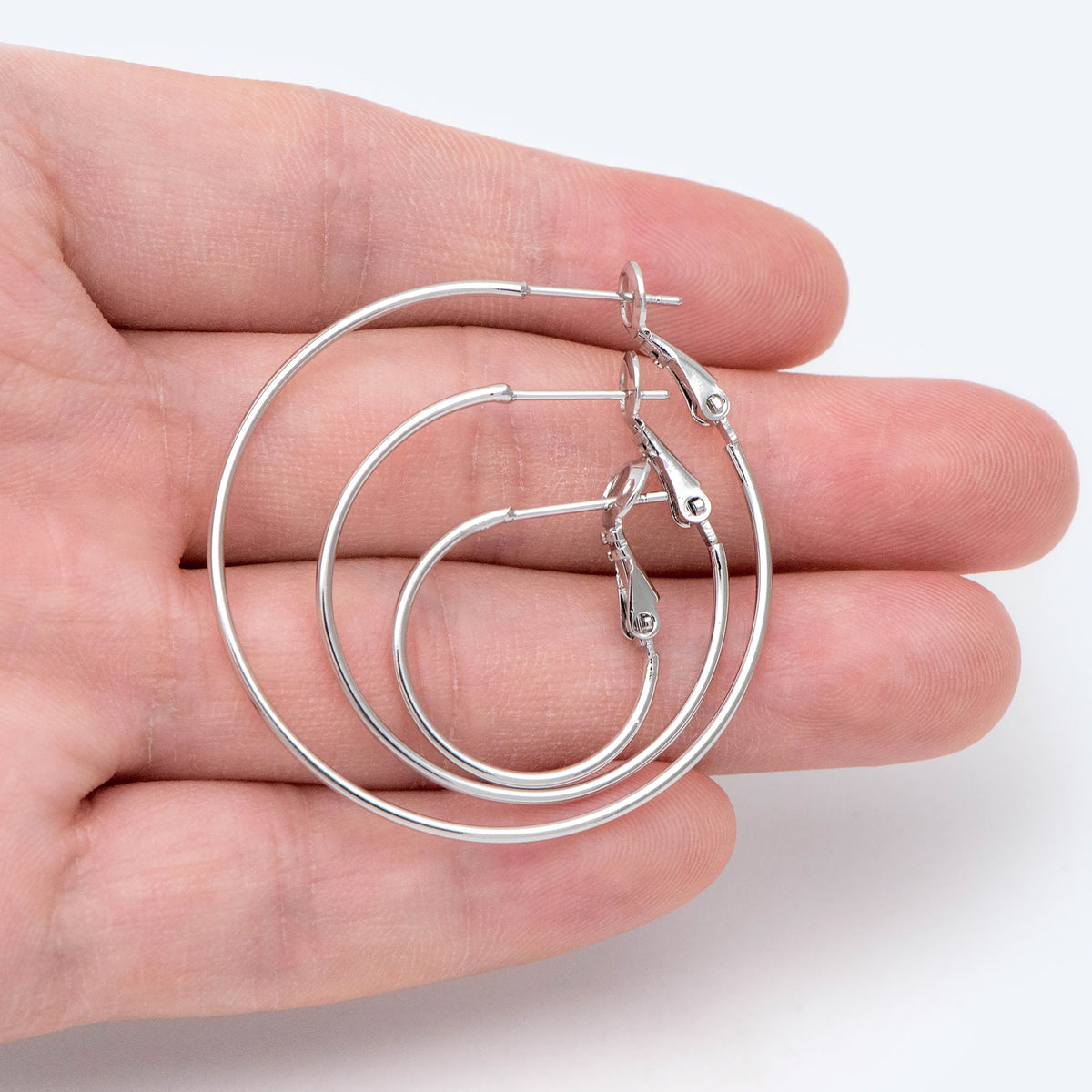10pcs Gold/ Silver Tone Round Leverback Ear Hooks 20/ 25/ 30/ 40mm, 18K Gold/ Rhodium plated Brass, Earring Hoop Components (GB-605)