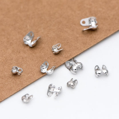 50pcs Gold/ Silver tone Side Clamp Bead Tips, Gold/ Rhodium plated Brass, Fit 1.5/ 2/ 2.5/ 3mm Beads, Multi Sizes (GB-134)