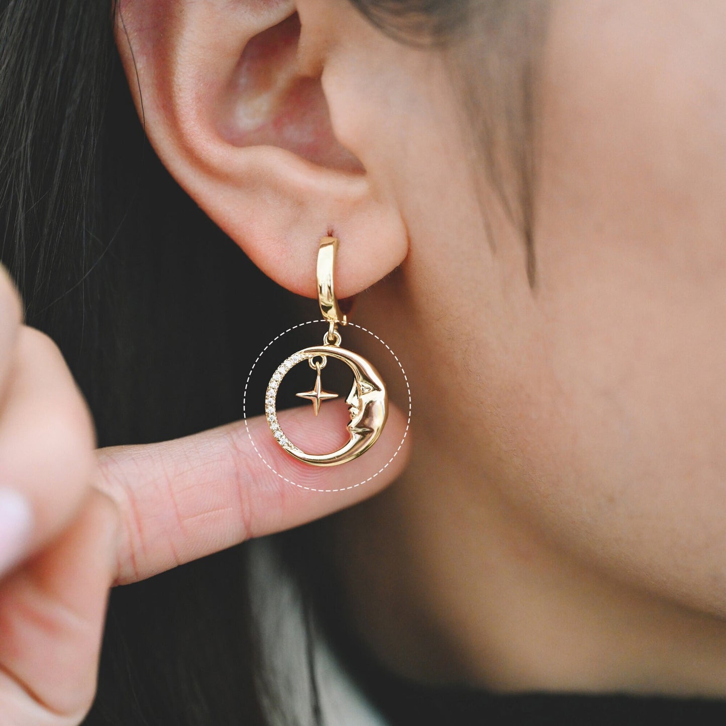 4pcs CZ Pave Gold Round Moon Star Charms 18.5x17mm, Jewelry Making, Diy Material, Jewelry Supplies (GB-2433-G)