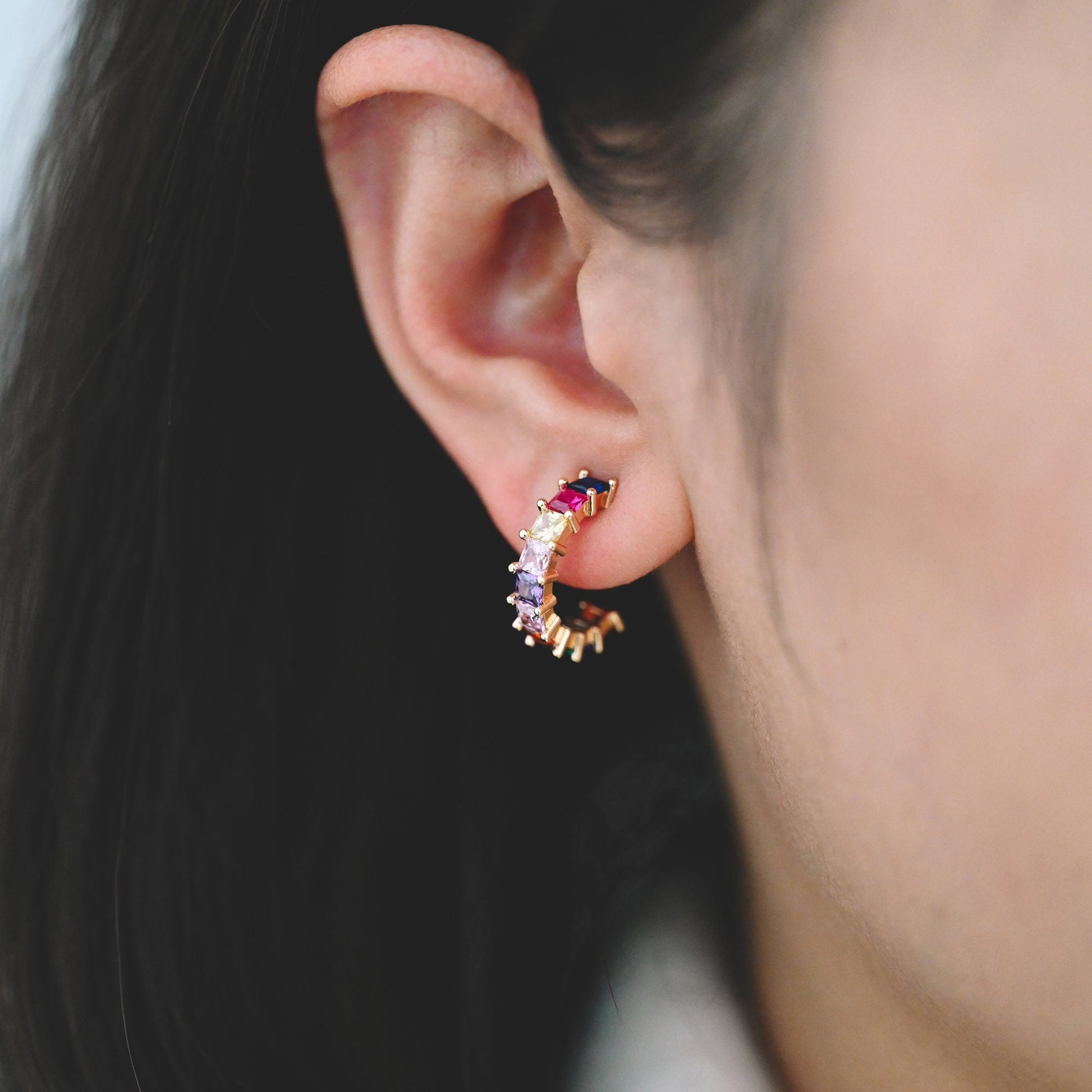 4pcs Gold Colourful CZ Pave Earring Hooks 18mm, 18K Gold plated Brass Earwires (GB-1384)