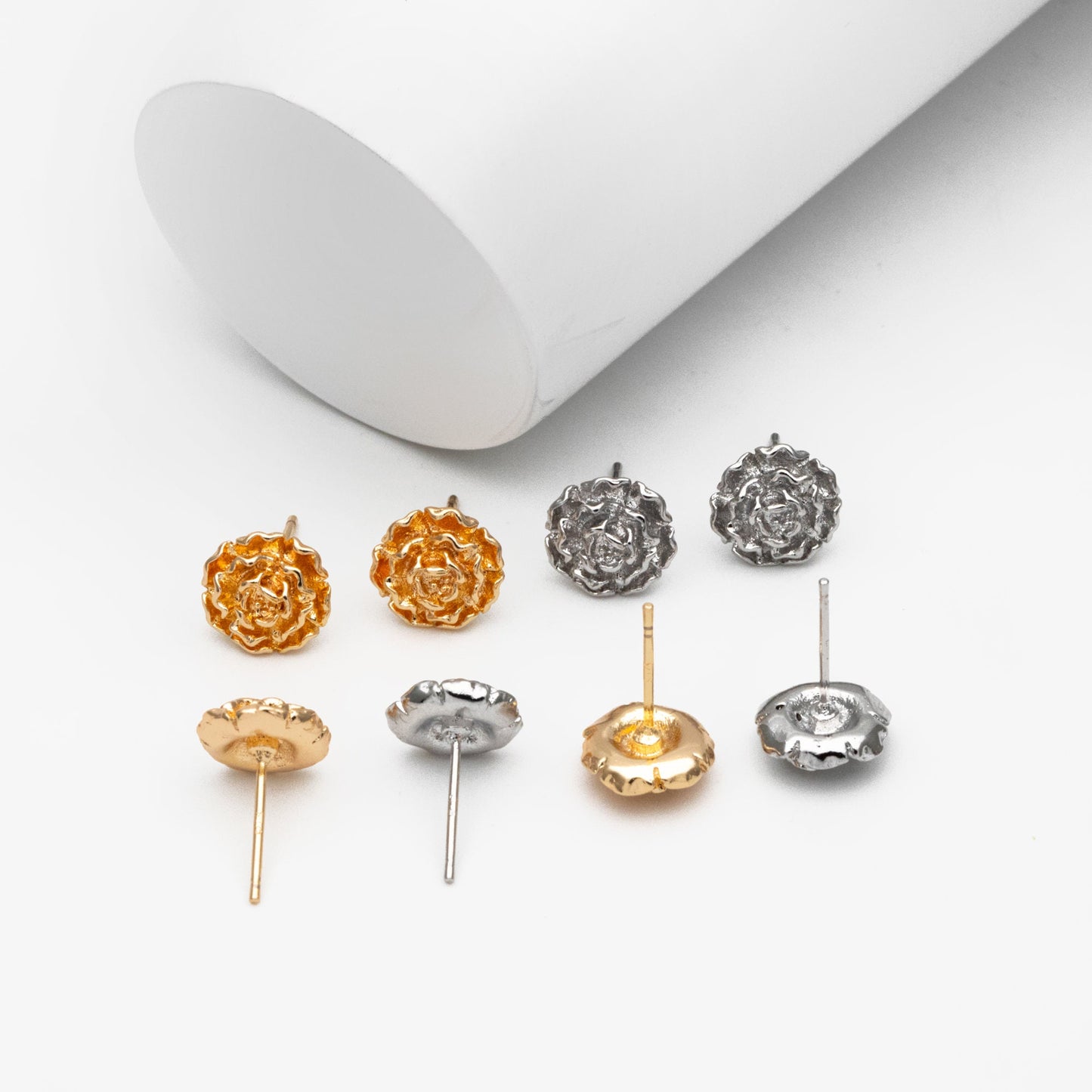 10pcs Gold/ Silver Rose Flower Earrings, 10mm, Gold/ Rhodium Plated Brass Dainty Stud Earrings (GB-4337)