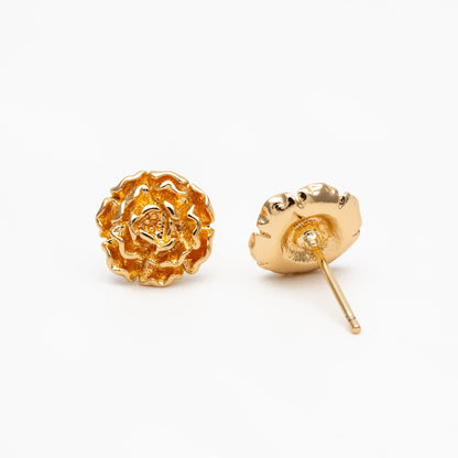10pcs Gold/ Silver Rose Flower Earrings, 10mm, Gold/ Rhodium Plated Brass Dainty Stud Earrings (GB-4337)