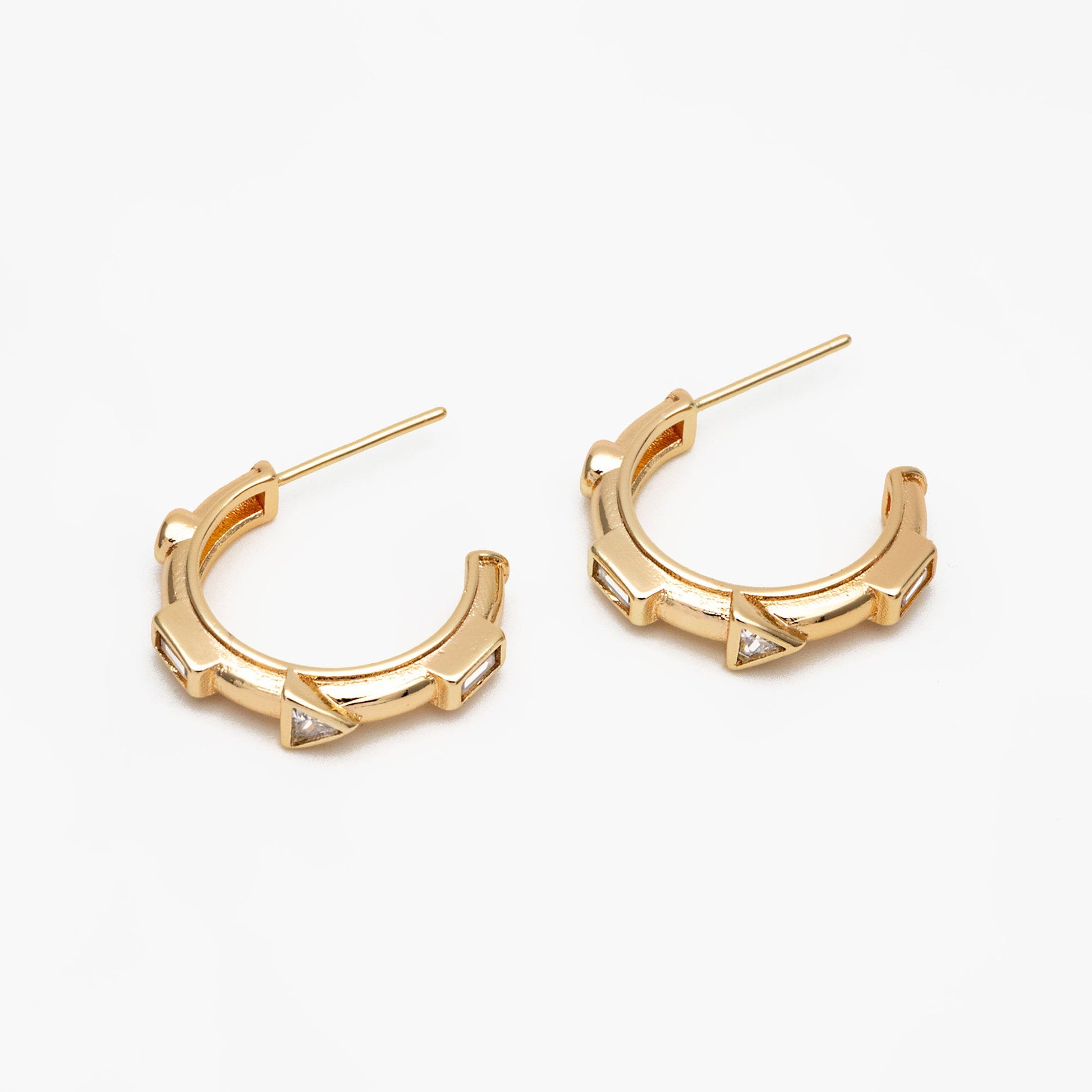 4pcs CZ Pave Gold Round Circle Earrings, Gold plated Brass, Geometric Hoop Stud Earrings (GB-4338)