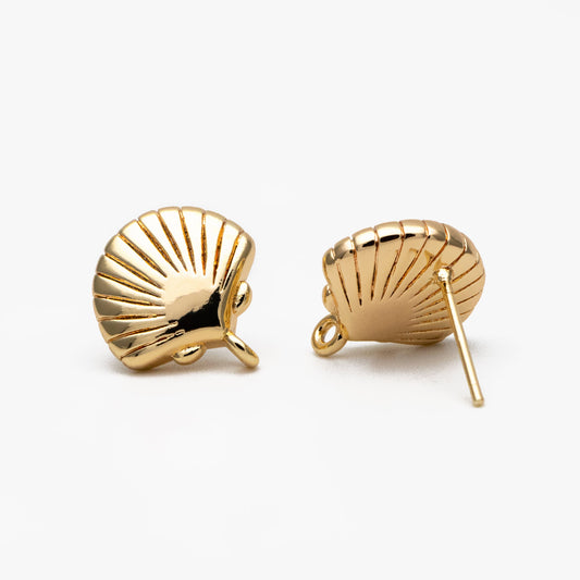 10pcs Gold/ Silver Tone Shell Earring with Loop 14x13mm, Gold/ Rhodium plated Brass Seashell Stud Earrings (GB-4339)