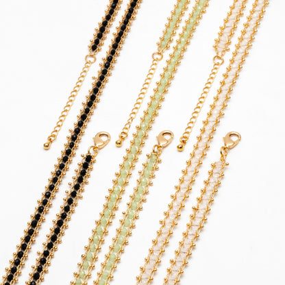 Gold Crystal Glass Rondelle Beaded Chain, Finished Bracelet/ Anklet/ Necklace with Extender Chain, Ready to Wear (#LK-171)