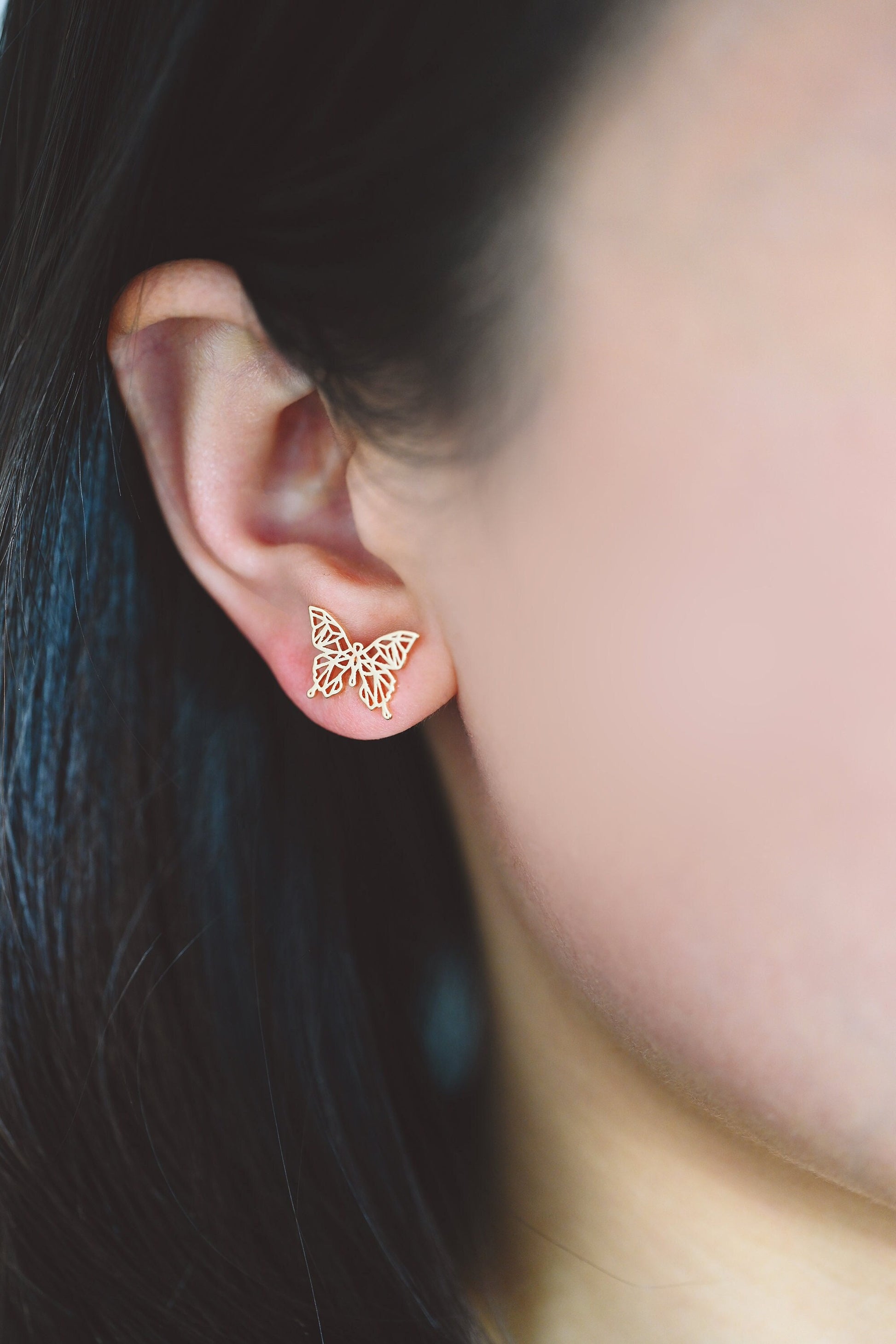 10pcs Gold Hollow Butterfly Earrings, Gold plated Brass, Dianty Butterfly Ear Studs, Jewelry Supplies (GB-4161)