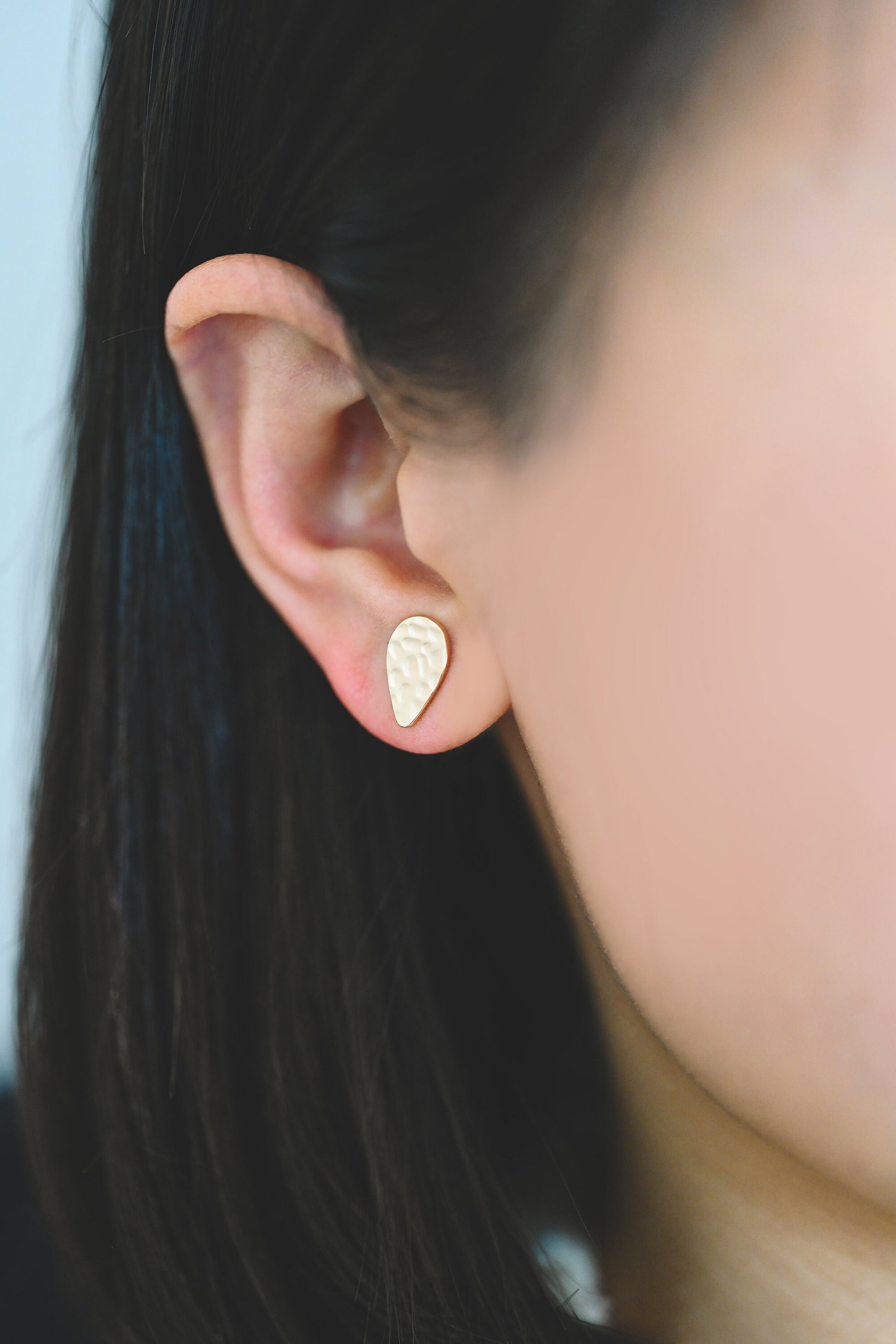 10pcs Gold Hammered Heart/ Triangle/ Teardrop Minimalist Earrings, Real Gold Plated Brass Geometric Earring Studs (GB-4190)