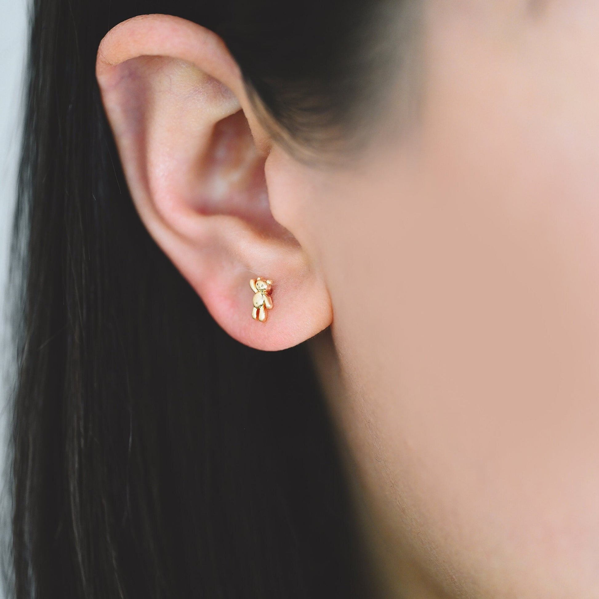 10pcs Gold/ Silver Rabbit and Bear Asymmetry Earrings, Gold/ Rhodium Plated Brass Minimalist Stud Earrings (GB-4207)