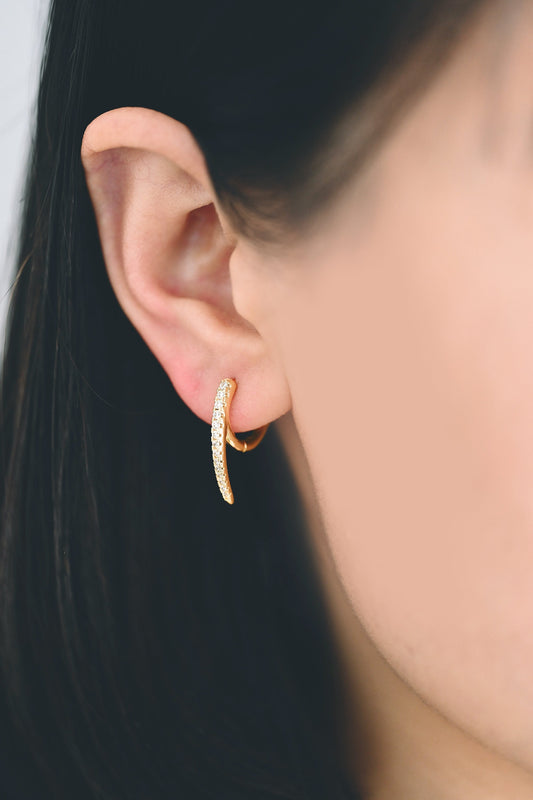 4pcs CZ Pave Gold Bar Hoop Earrings 21x15mm, Gold Huggie Earrings, Minimalist Earrings, Dainty Earrings (GB-3894-E)
