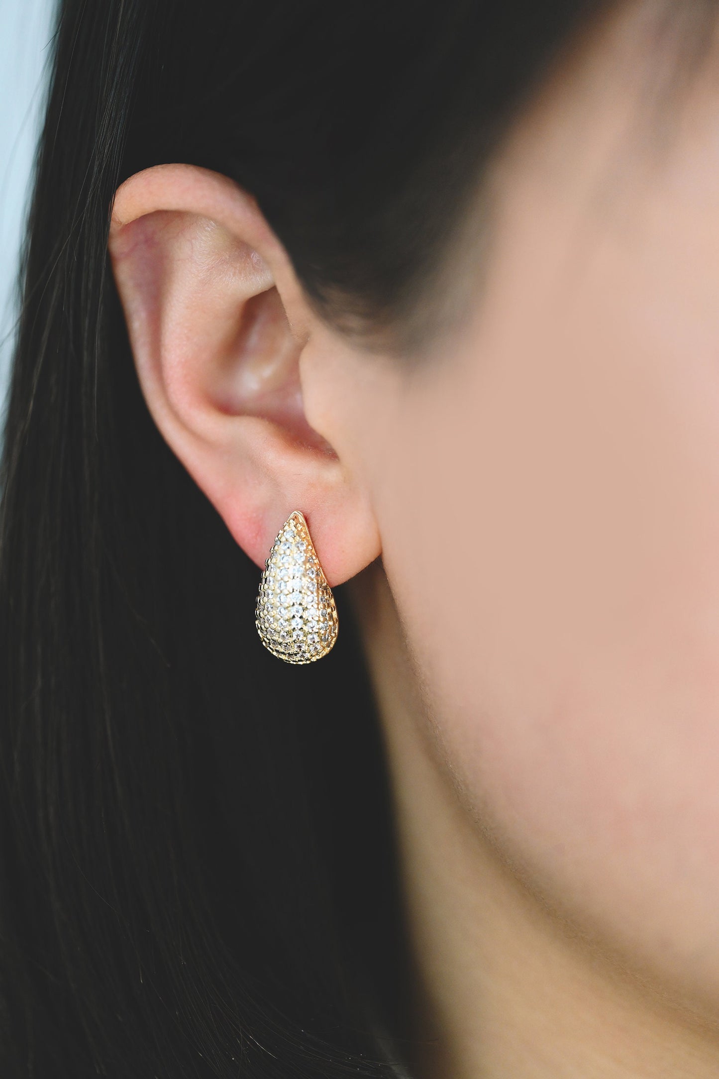 4pcs CZ Pave Teardrop Earrings, 18K Gold Plated Brass, Water Drop Stud Earrings (GB-4245)
