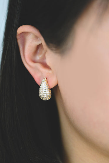4pcs CZ Pave Teardrop Earrings, 18K Gold Plated Brass, Water Drop Stud Earrings (GB-4245)