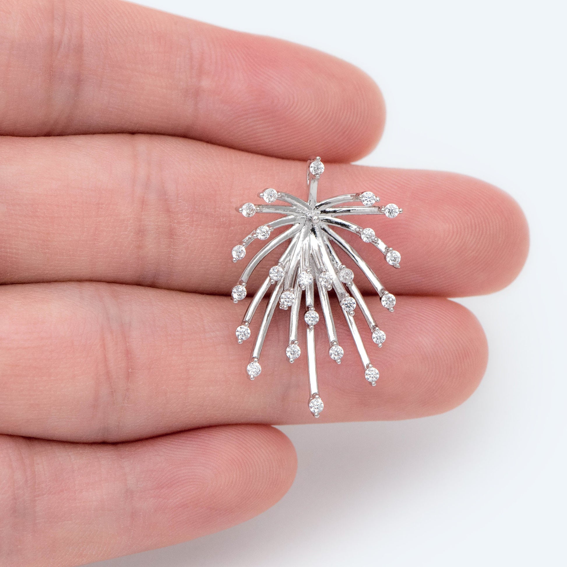 4pcs CZ Pave Gold/ Silver tone Fireworks Charm 27x14mm, DIY Pendant Drop Bail, Peg Pearl Findings, Pearl Setting (GB-1424)