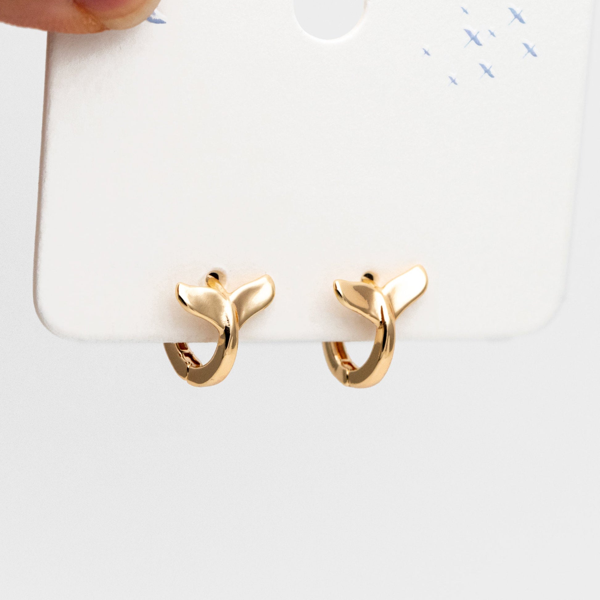 4pcs Gold/ Silver Whale Tail Hoop Earrings, Dainty Huggie Earrings, Minimalist Hoops, Huggies (GB-4340)