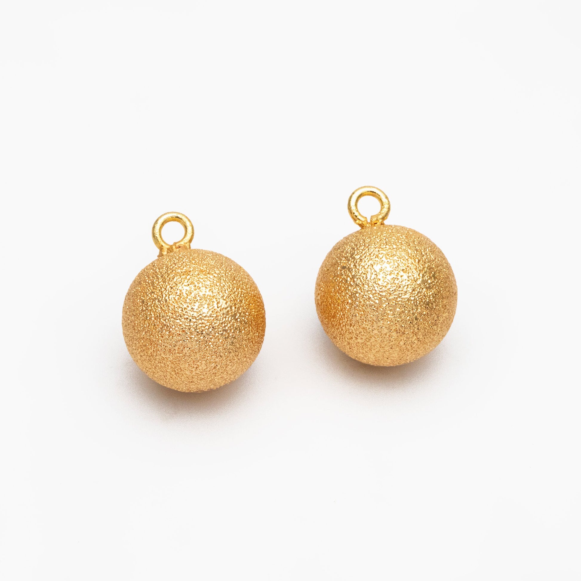 10pcs Gold Stardust Ball Charms 12mm, Real Gold plated Brass, Round Dangle Pendants (GB-3898)