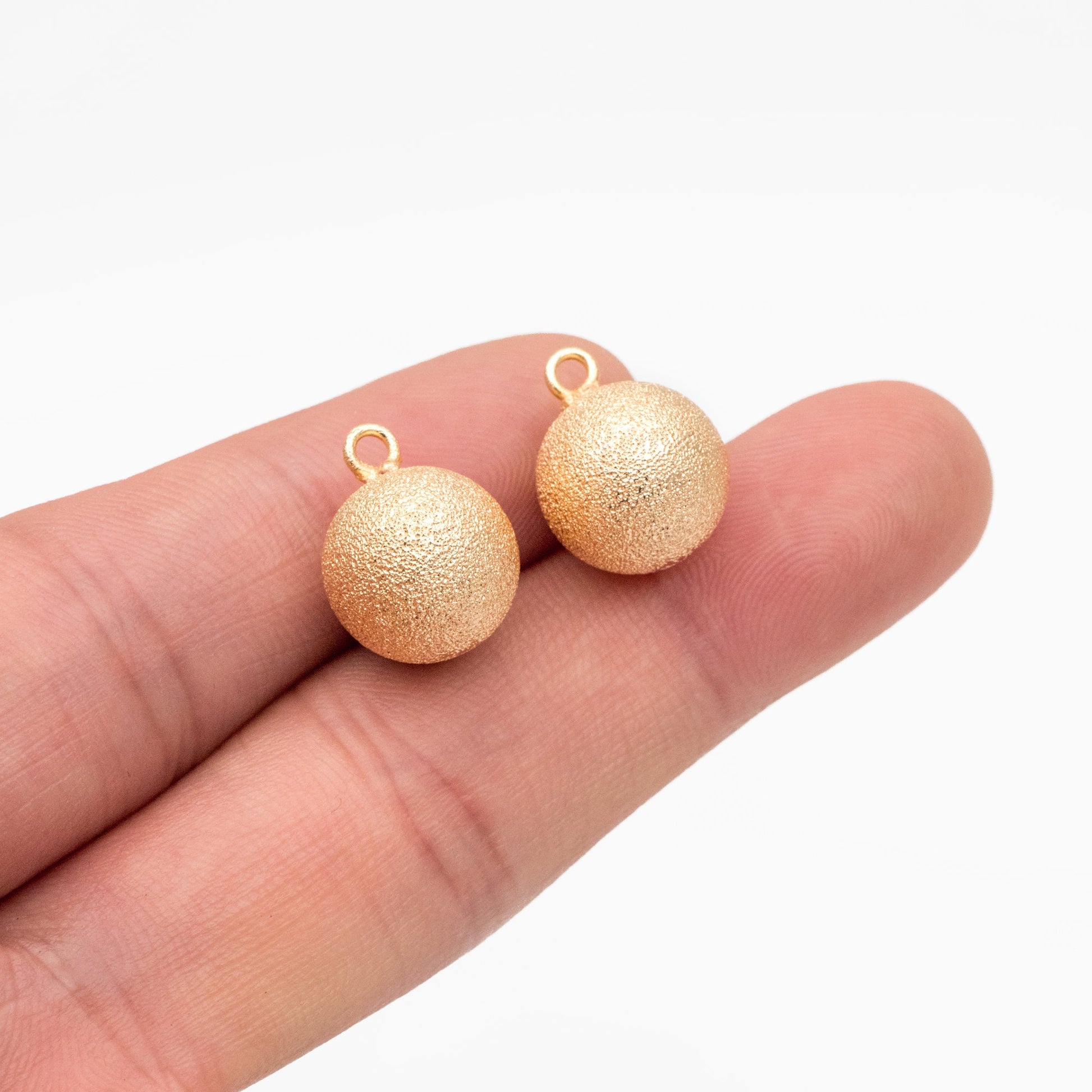 10pcs Gold Stardust Ball Charms 12mm, Real Gold plated Brass, Round Dangle Pendants (GB-3898)