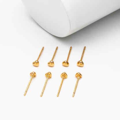 10pcs Gold/ Silver Tiny Heart Earrings, Real Gold/ Rhodium plated Brass, Geometric Earring Studs (GB-4287)