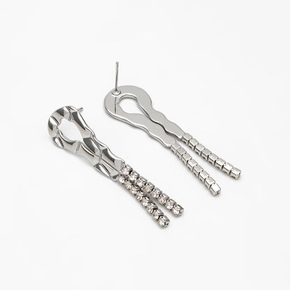 4pcs CZ Pave Gold/ Silver Chain Tassel Earrings, Tassel Stud Earring, Dangling Earrings, Minimalist Earrings (GB-4292)