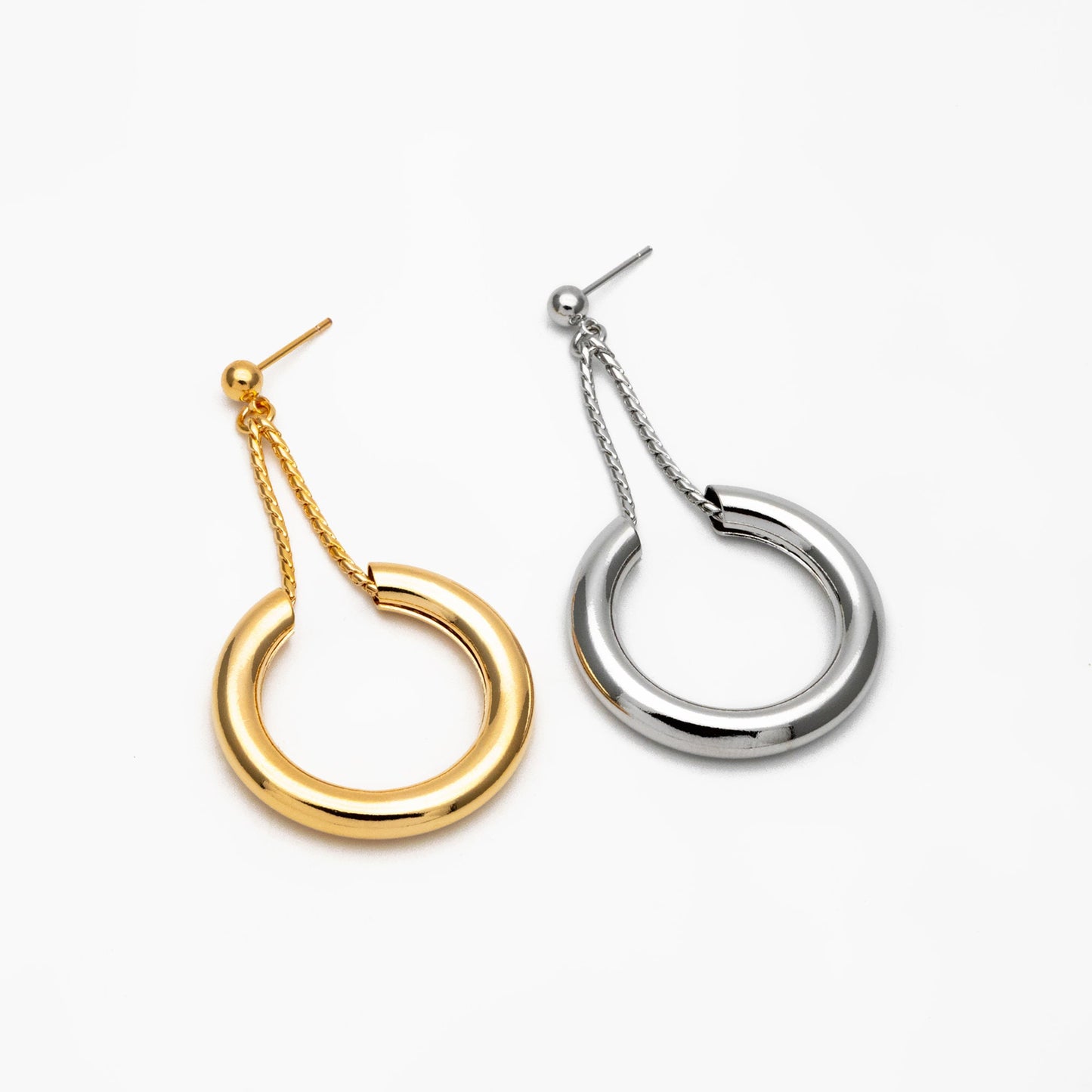 4pcs Gold/ Silver tone Circle Chain Earrings, Gold/ Rhodium Plated Brass Drop Earrings, Dangle Earring (GB-4293)