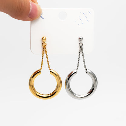 4pcs Gold/ Silver tone Circle Chain Earrings, Gold/ Rhodium Plated Brass Drop Earrings, Dangle Earring (GB-4293)