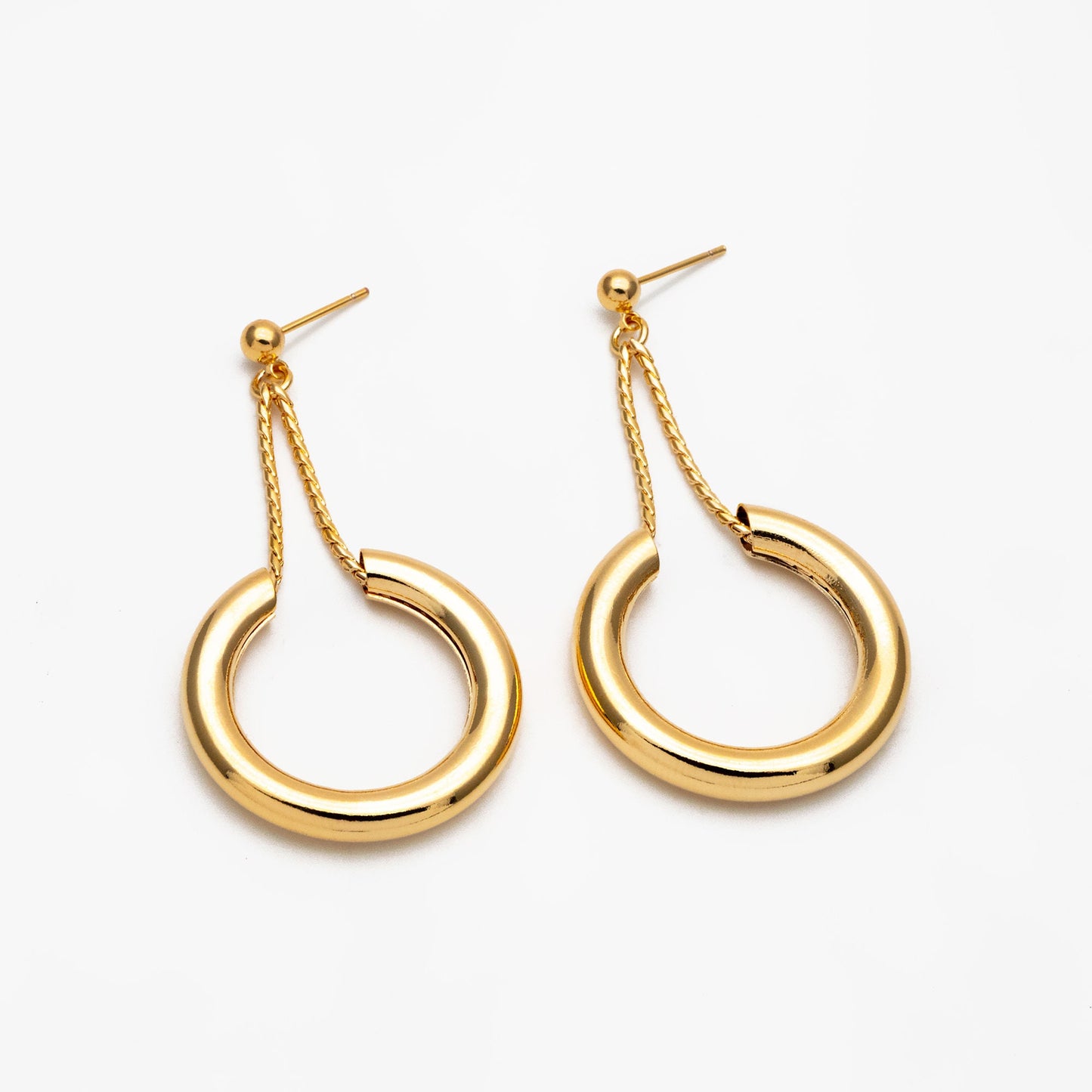 4pcs Gold/ Silver tone Circle Chain Earrings, Gold/ Rhodium Plated Brass Drop Earrings, Dangle Earring (GB-4293)