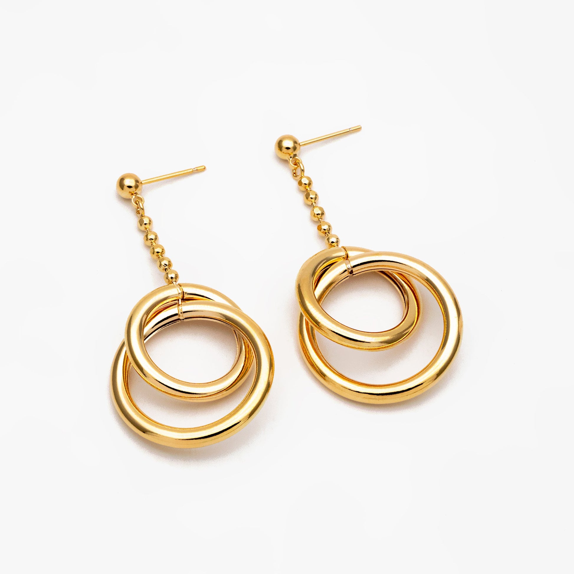 4pcs Gold/ Silver tone Double Circle Earrings, Gold Plated Brass Drop Earrings, Long Dangle Earring (GB-4297)