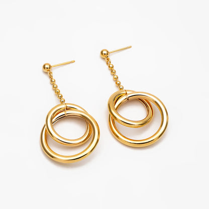 4pcs Gold/ Silver tone Double Circle Earrings, Gold Plated Brass Drop Earrings, Long Dangle Earring (GB-4297)