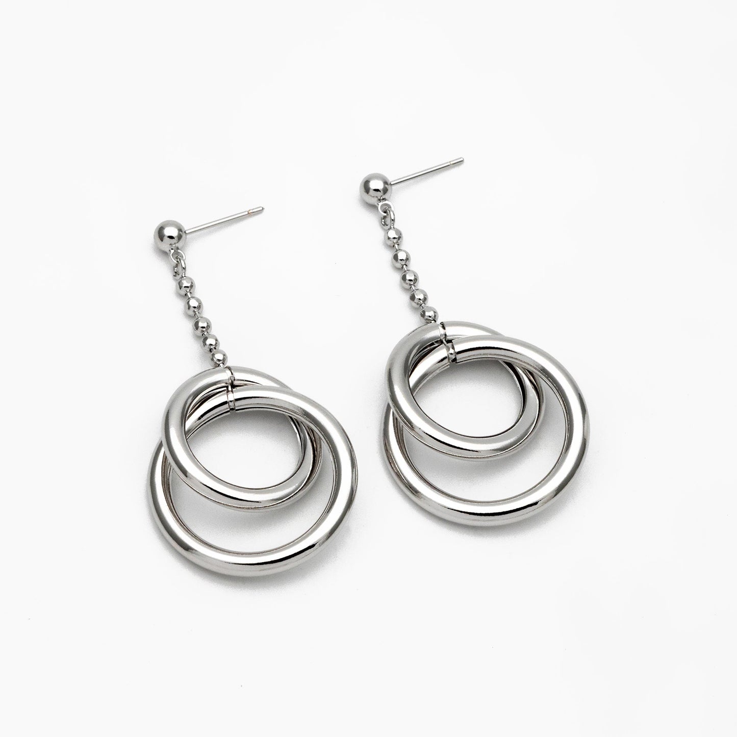 4pcs Gold/ Silver tone Double Circle Earrings, Gold Plated Brass Drop Earrings, Long Dangle Earring (GB-4297)