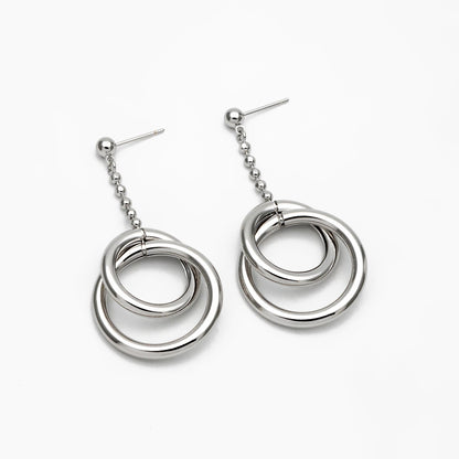 4pcs Gold/ Silver tone Double Circle Earrings, Gold Plated Brass Drop Earrings, Long Dangle Earring (GB-4297)