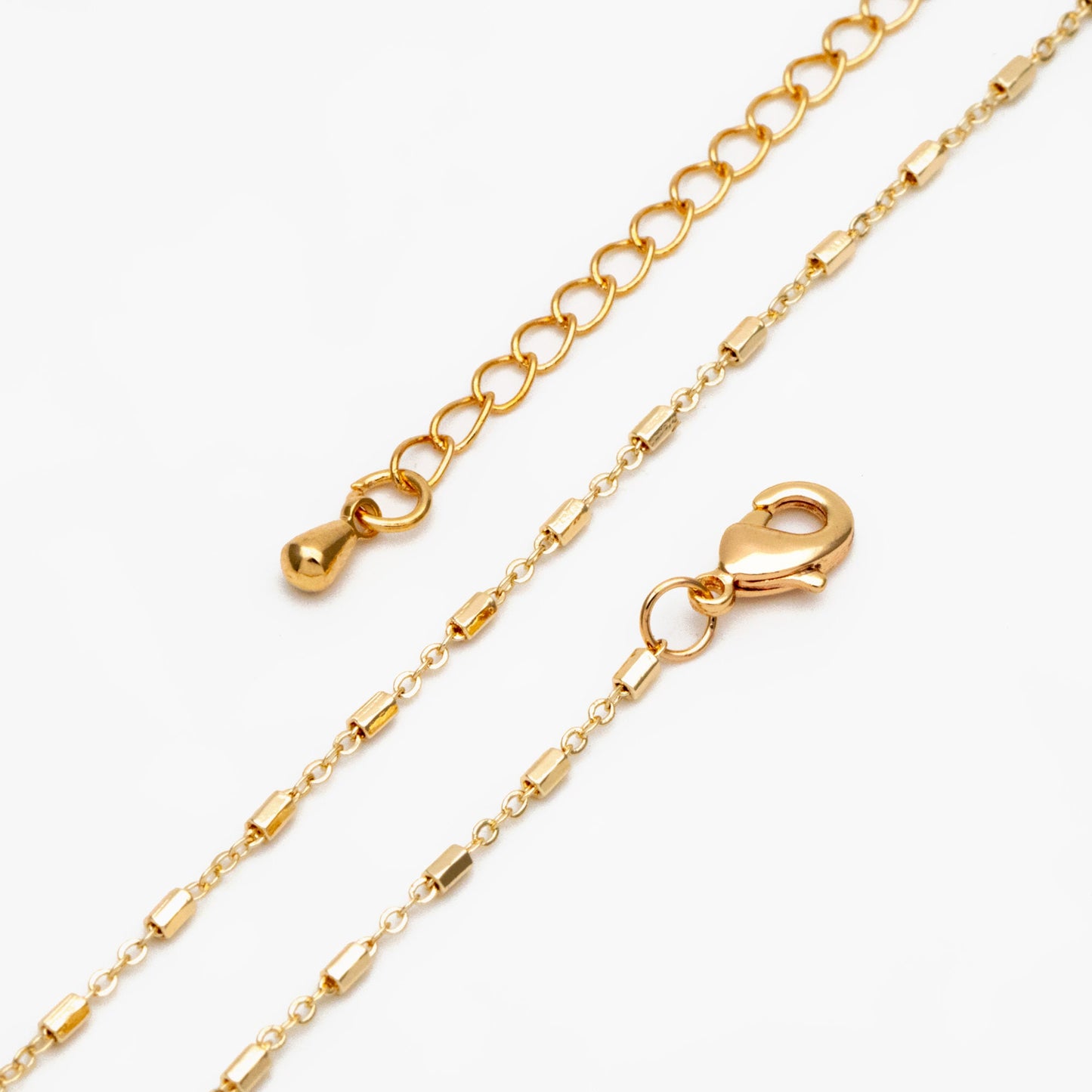 Gold Hexagonal Tube Chains 1.6mm, Finished Bracelet/ Anklet/ Necklace with Extender Chain, 18K Gold plated Brass, Ready to Wear (#LK-403)