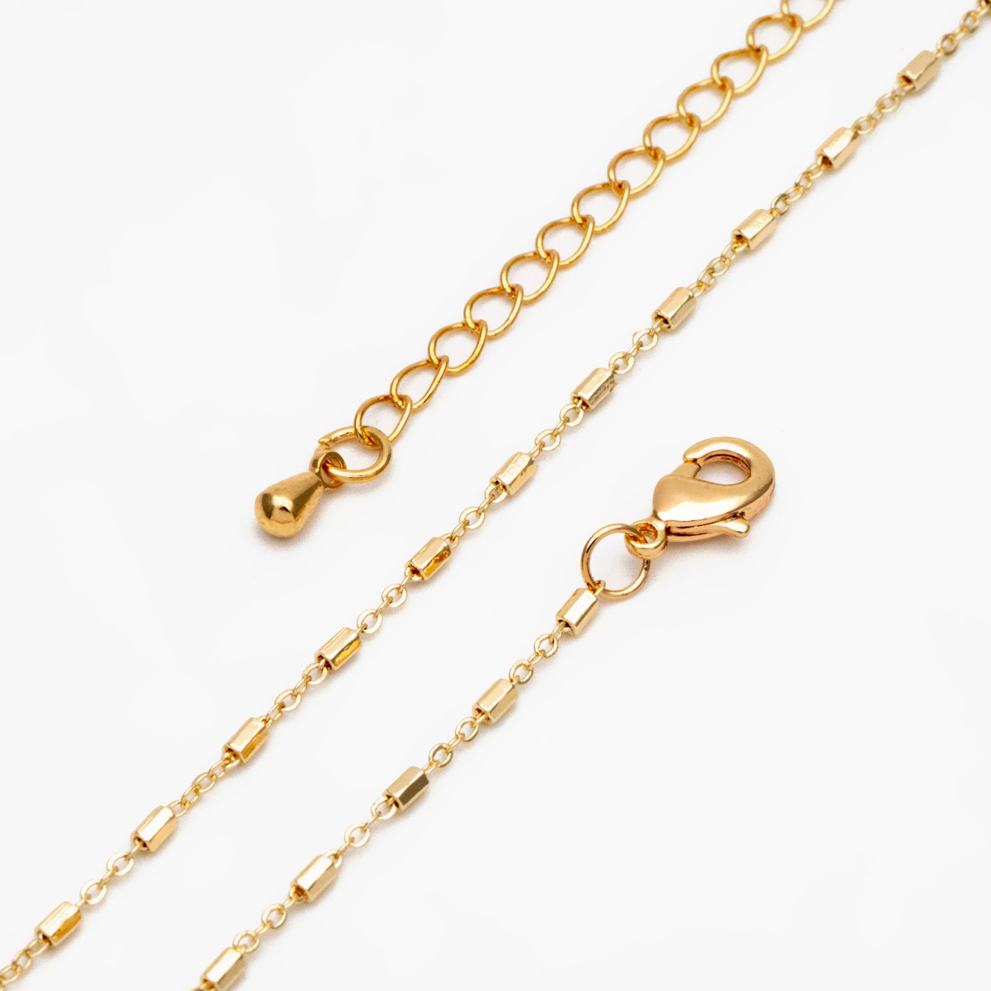 Gold Hexagonal Tube Chains 1.6mm, Finished Bracelet/ Anklet/ Necklace with Extender Chain, 18K Gold plated Brass, Ready to Wear (#LK-403)