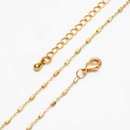 Gold Hexagonal Tube Chains 1.6mm, Finished Bracelet/ Anklet/ Necklace with Extender Chain, 18K Gold plated Brass, Ready to Wear (#LK-403)
