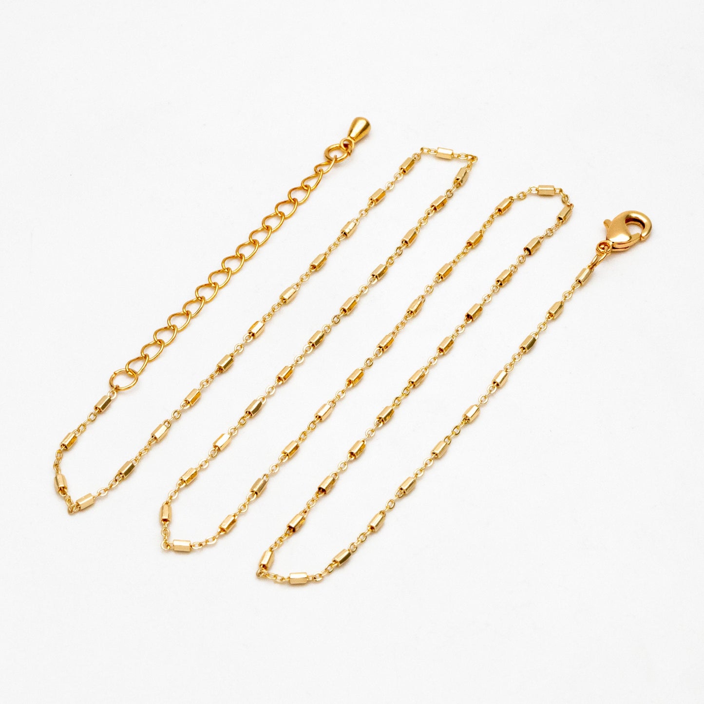 Gold Hexagonal Tube Chains 1.6mm, Finished Bracelet/ Anklet/ Necklace with Extender Chain, 18K Gold plated Brass, Ready to Wear (#LK-403)