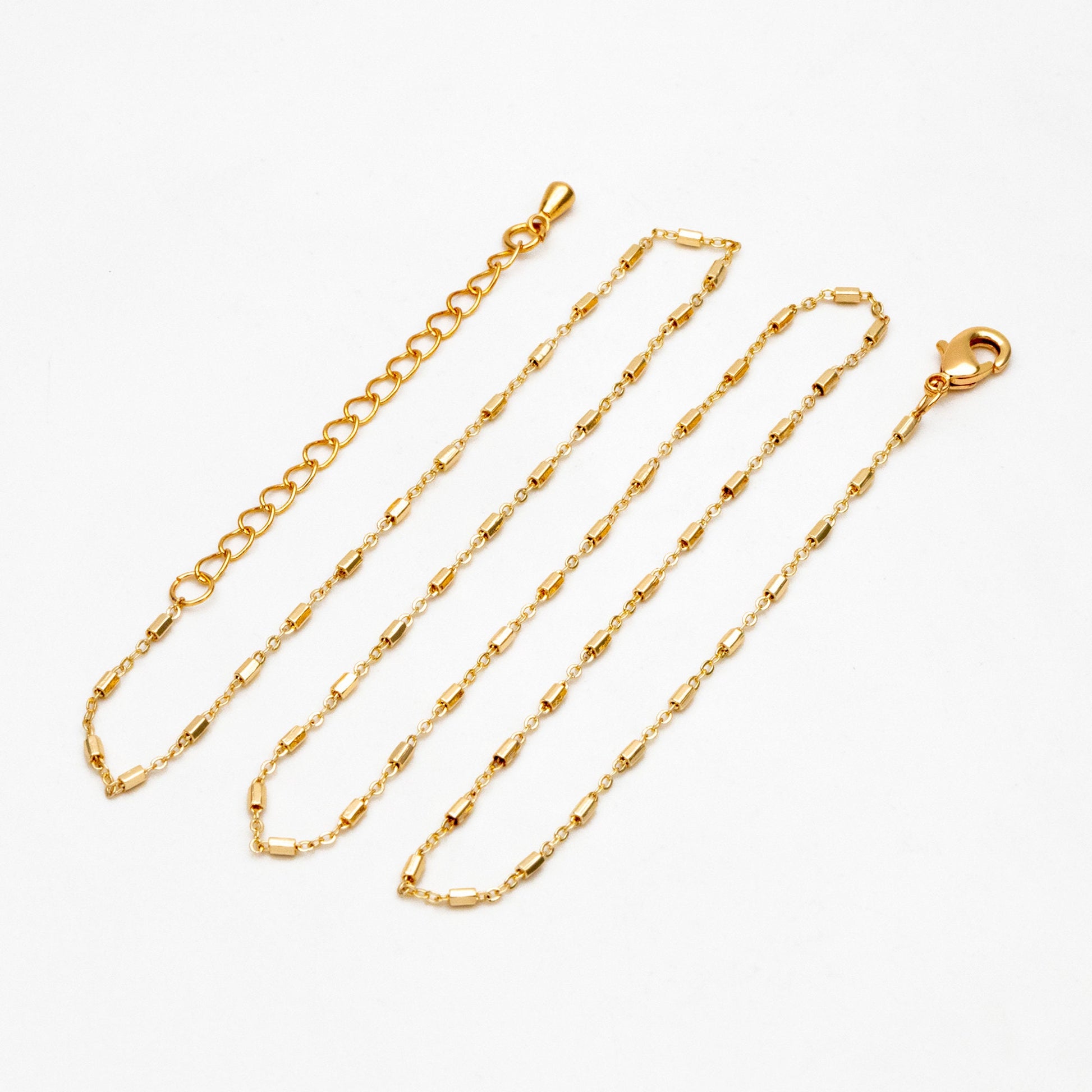 Gold Hexagonal Tube Chains 1.6mm, Finished Bracelet/ Anklet/ Necklace with Extender Chain, 18K Gold plated Brass, Ready to Wear (#LK-403)