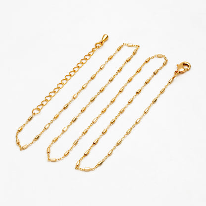 Gold Hexagonal Tube Chains 1.6mm, Finished Bracelet/ Anklet/ Necklace with Extender Chain, 18K Gold plated Brass, Ready to Wear (#LK-403)