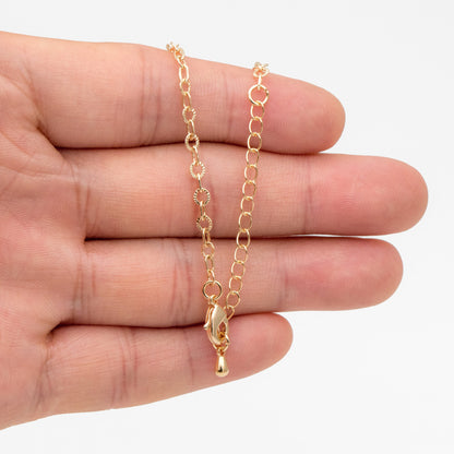 Gold Round Cable Chain, Finished Bracelet/ Anklet/ Necklace with Extender Chain, Ready to Wear (#LK-404)