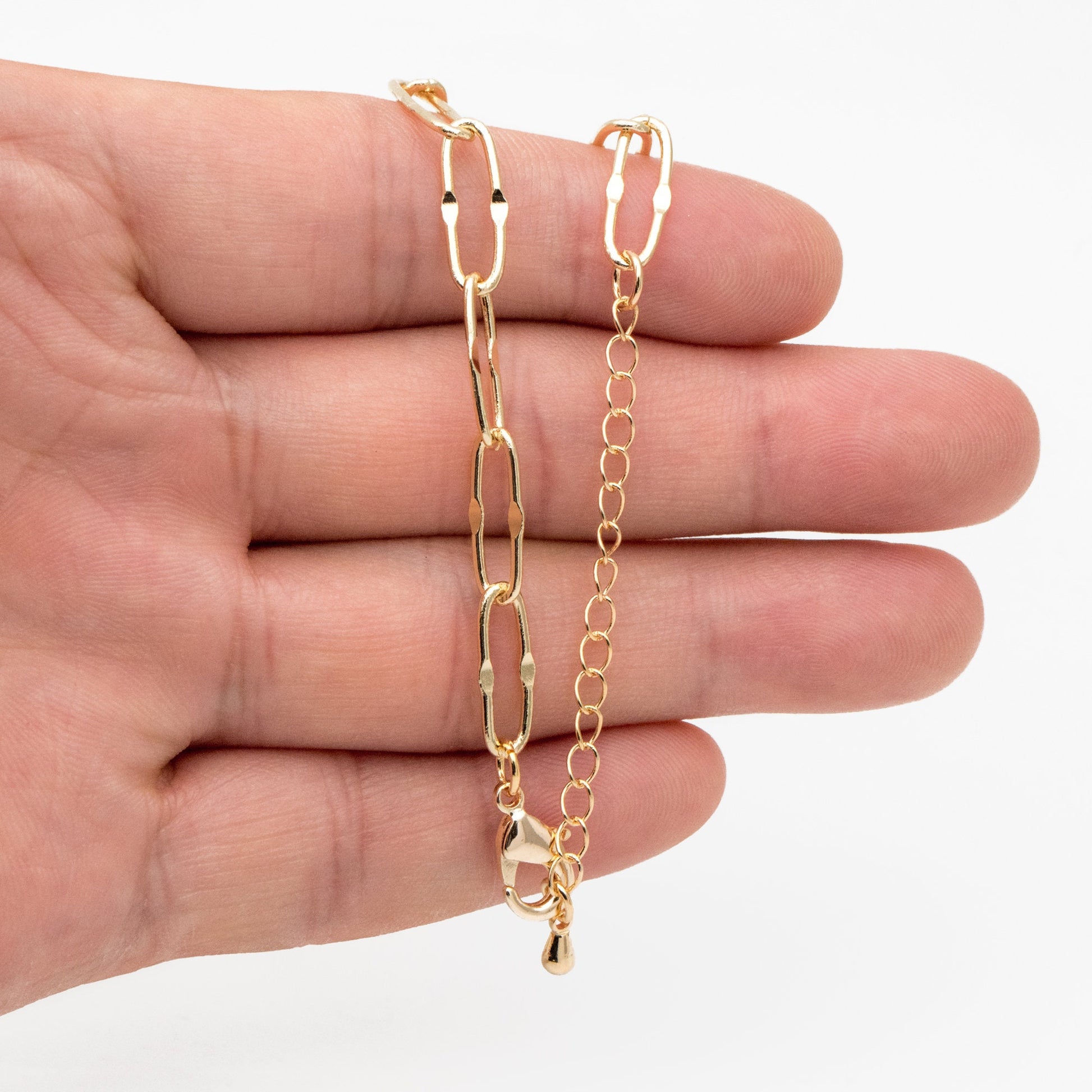 Gold Long Oval Cable Chains 5.5mm, Finished Bracelet/ Anklet/ Necklace with Extender Chain, Ready to Wear (#LK-406)