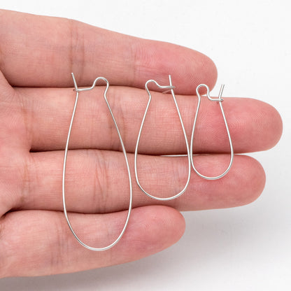 20pcs Gold/ Silver tone Kidney Ear Wires, 18K Gold/ Rhodium plated Brass Hoop Earrings 25/ 30/ 36/ 45mm (GB-253)