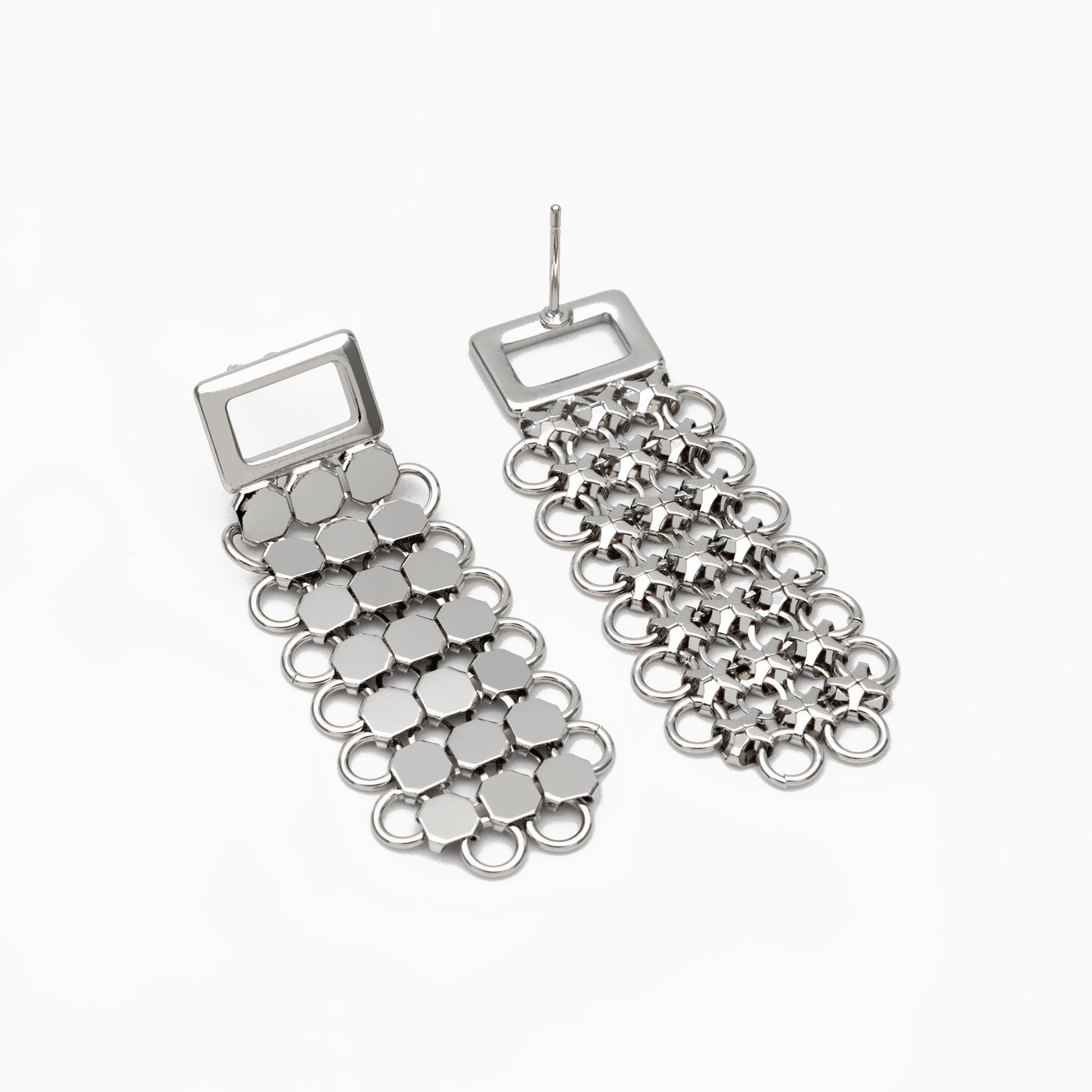 4pcs Gold/ Silver tone Mesh Drop Earrings, 18K Gold/ Rhodium plated Brass, Rectangle Dangle Earrings (GB-4294)