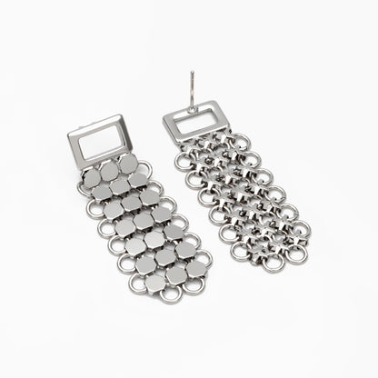 4pcs Gold/ Silver tone Mesh Drop Earrings, 18K Gold/ Rhodium plated Brass, Rectangle Dangle Earrings (GB-4294)